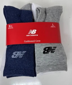 New Balance 8 Pairs Men's Cushioned Crew Socks Size L 10-13.5 Arch Support - Picture 1 of 5