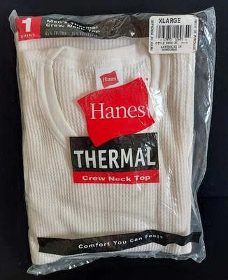 Top Hanes Térmico Cuello Redondo~XLarge (Talla de Pecho 46-48)~Manga Larga~Blanco~2001~NUEVO EN PAQUETE Foto 1 de 4