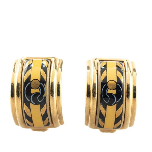 HERMÈS Orecchini Hermes smalto cloisonné placcato oro nero donna HERMES GZl18ell