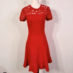 Valentino Red Lace Trim Dress Size S Romantic Fit & Flare Cocktail NWT Femme - Bild 1 von 14