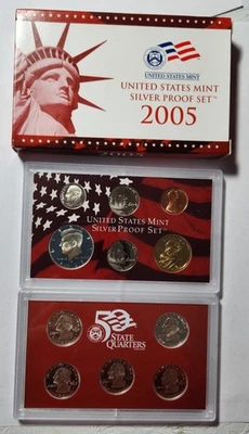 2005 S SILVER PROOF SET Original Box & COA 11 Coins 90% SILVER Quarters US Mint - Image 1 of 2