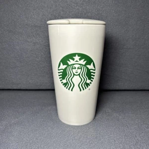 Starbucks 2021 Mermaid Tumbler Ceramic Travel Coffee Mug White 12 Oz with Lid - Picture 1 of 6