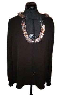 Top clásico de vacaciones Michael Kors negro grande lentejuelas cuello con volantes usado en excelente estado impresionante  Foto 1 de 4