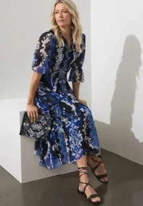 Chico's Ikat Stufen-Midikleid Damen Größe 3 US 16 Large blau künstlerisch skurril - Bild 1 von 15