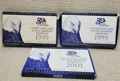 3 State Quarter US Mint Proof Sets 1999 & 2001 W/Box & COA 230667 - Image 1 of 4