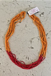 Beautiful Necklace from Myanmar Handmade by Disabled People. Orange & Red 25” L - Picture 1 of 4