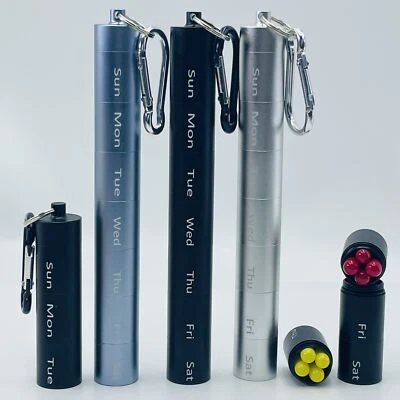 Metal Pill Box Organizer, 7 Day Pill Organizer, Waterproof Emergency Keychain - Image 1 of 4