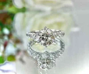 Anillo de boda de diamantes cultivados en laboratorio de corte redondo de 2,10 quilates con certificación IGI platino 950 real - Imagen 1 de 10