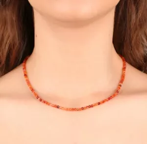 Collana donna corniola arancione sfaccettata rotonda 2-3 mm perle pietre preziose fatte a mano 24" - Foto 1 di 9