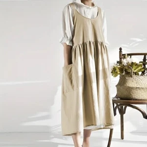 ❤Koch Garten Schürze Japanisch Schürzenkleid Lagenlook Vintage Boho Kleid M L XL - Bild 1 von 5