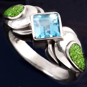 Stunning Sterling Silver/RARE Australian GASPITE Ring - BLUE TOPAZ - nib- Sz 5 - Picture 1 of 10