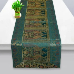 Indian Peacock Print Rama Green Table Runner Wedding Party16x60 Inch Table Cloth - Picture 1 of 2
