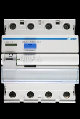 HAGER 40 AMP 30mA FOUR POLE RCCB RCD TYPE A CDA440U 161493 - Image 1 of 4