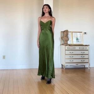 vintage 90s green satin gown M - Picture 1 of 8