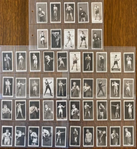 PUGILISTS IN ACTION Original Antiguo 1928 OGDEN'S Juego de Tarjetas de Cigarrillo CAJA - Imagen 1 de 7