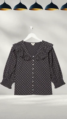 Ex Fat Face Women’s Faye Frill Mini Geo Blouse in Black  (A Bit Defect) - Image 1 of 2