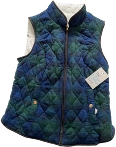 Women’s Croft & Barrow Classic Quilted Vest W Side Pockets Petite XS Plaid New - Picture 1 of 15