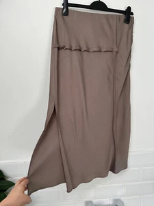JIGSAW Taupe Brown Split at Hem Seam Detail Viscose Midi Slip Skirt UK12 - Picture 1 of 8