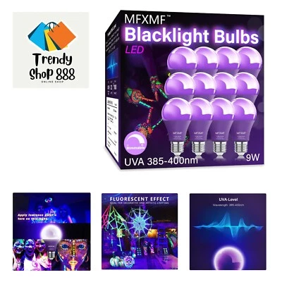 12 Pack LED Black Light Bulbs,9W 100W Equivalent E26 Base Black Lights, UVA L... - Image 1 of 4
