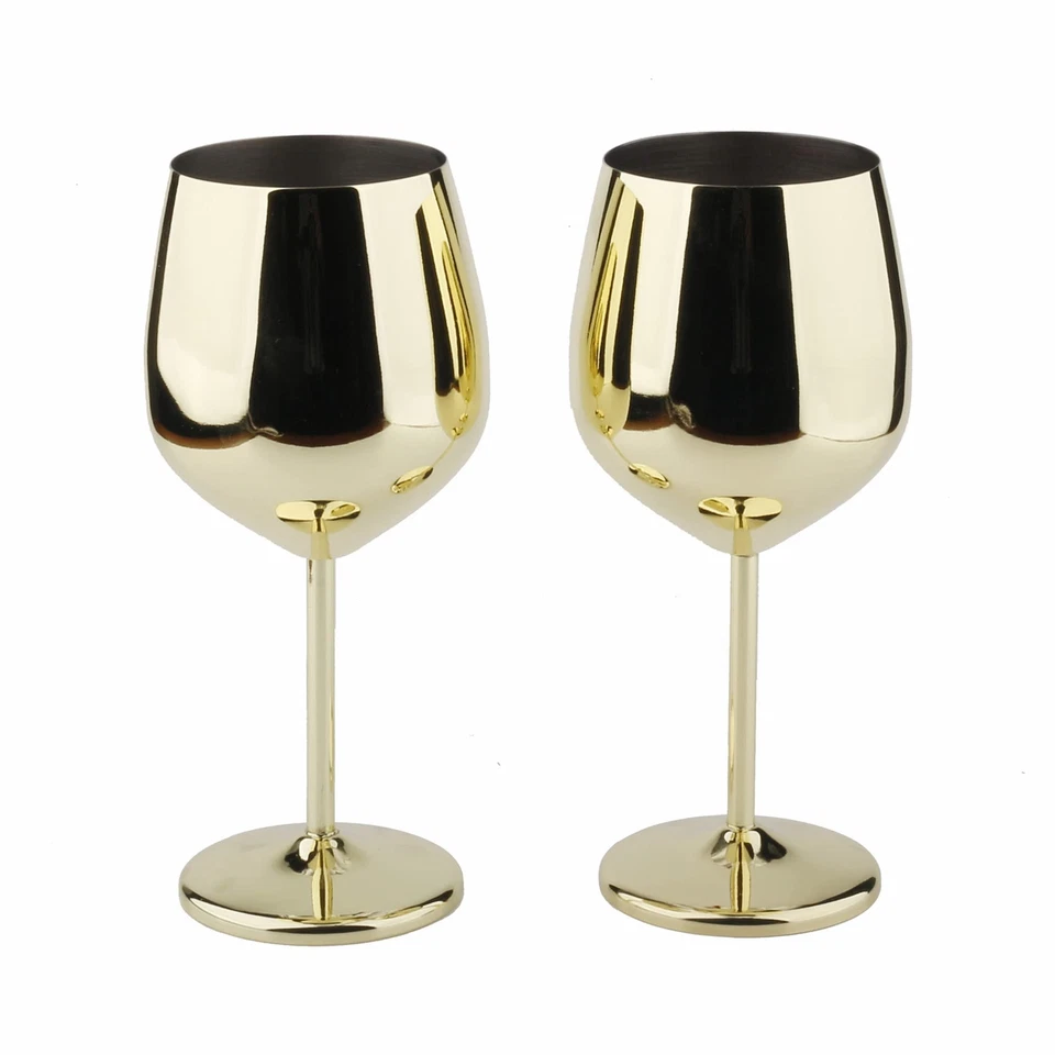 Stainless Steel Wine Glass 18oz - Set of 2 Gold - 3.6" D .3" H (851029)