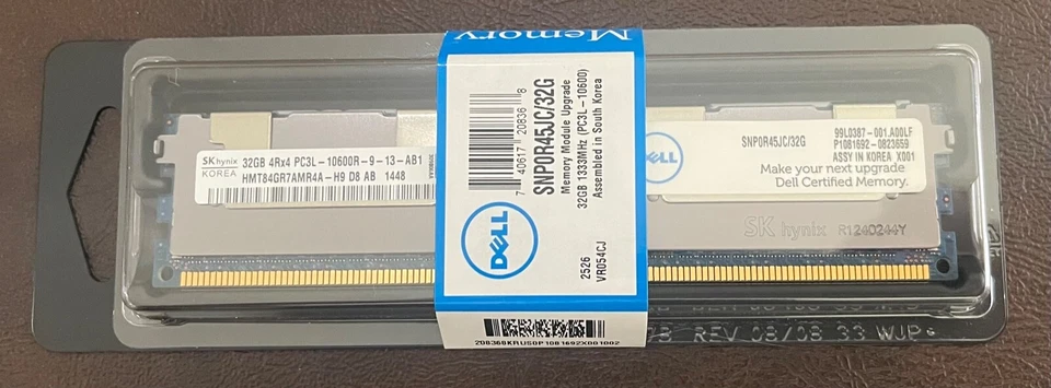 Dell Memory 32GB 4Rx4 1333Mhz (PC3L-10600) SNP0R45JC/32G New Sealed - Image 1 of 1