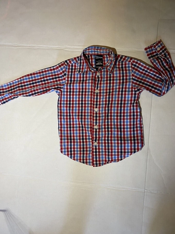 Boys Twee Nautica Button-Down Dress Shirt Checkered Plaid Preppy Gingham Size 5 - Image 1 of 4