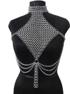 Medieval Aluminium Butted Chainmail Top Halter for Women Sexy Halloween Costume - Picture 1 of 5