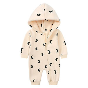 Newborn Baby Boy Thick Girl Kids Hooded Romper Jumpsuit Bodysuit Clothes Outfits