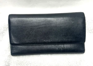 Cartera porta chequera Coach vintage de cuero negro triple 8"x5"x2" (JC) - Imagen 1 de 7