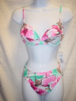 Fantasie 8209/8211 Madelaine 2 件套比基尼 34C/Sm 粉红色/绿松石/白色印花全新带标签 — 第 1/3 张图片