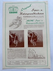 Prospekt Krone Original Spur und Untergrundlockerer Schlepper Traktor - Picture 1 of 2