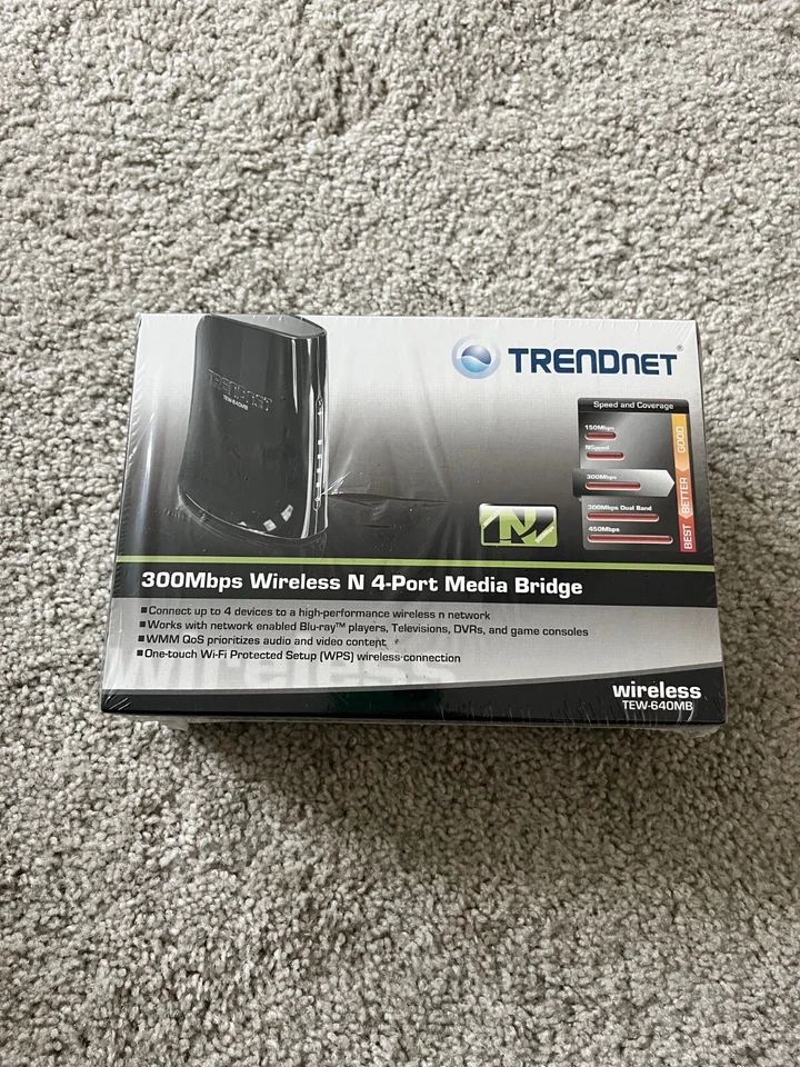 Wireless Media Bridge TRENDnet N300 4-Port TEW-640MB Sealed - Image 1 of 4