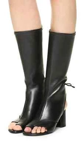 37/7❤️ 3.1 PHILLIP LIM Black Drum Leather High Heels Mid Calf Tall BOOTS ITALY - Picture 1 of 9