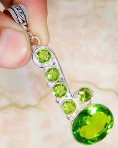 QuartzPeridot & 925 Silver HandmadeUnusualPendant 62mm G70-31517&925Silver chain - Picture 1 of 3