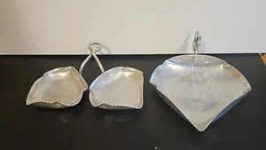 LOT OF TWO! B W Buenilum Vintage Aluminum Hand Hammered Leaf-Shaped Trays - Picture 1 of 11