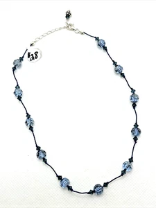 Sterling Silver & Crystal Bead Choker Necklace Blue Faceted 15" - Picture 1 of 8