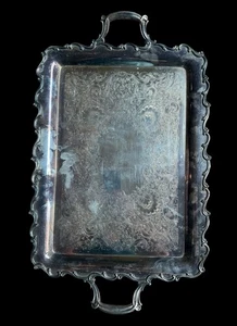 Webster Wilcox Joanne versilbert rechteckig Fuß Serviertablett Salver 25"L - Bild 1 von 9