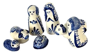 Belén Miniatura 7 Piezas Juego de Cerámica Azul y Blanco Pintado a Mano Hecho en México - Imagen 1 de 9
