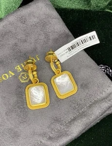 Julie Vos Iridescent Clear Crystal Hoop & Charm Earrings NWT 24k Gold Plated - Picture 1 of 3