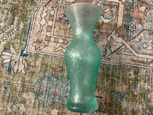 Vintage BLUE Frosted Crackle Glass Vase 9" Simple White Frosted Table Vase - Picture 1 of 3