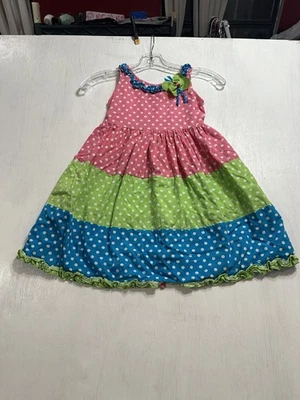 Rare Editions Girls’ Dress Size 5 – Polka Dot Color Block Ruffle Hem - Image 1 of 4