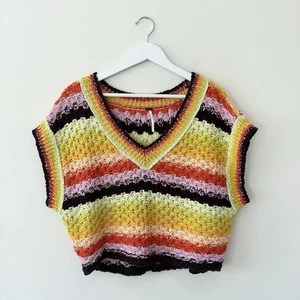 Chaleco Suéter Free People Talla Grande S Arco Iris Rayas Tejido Cuello en V Tanque - Imagen 1 de 7