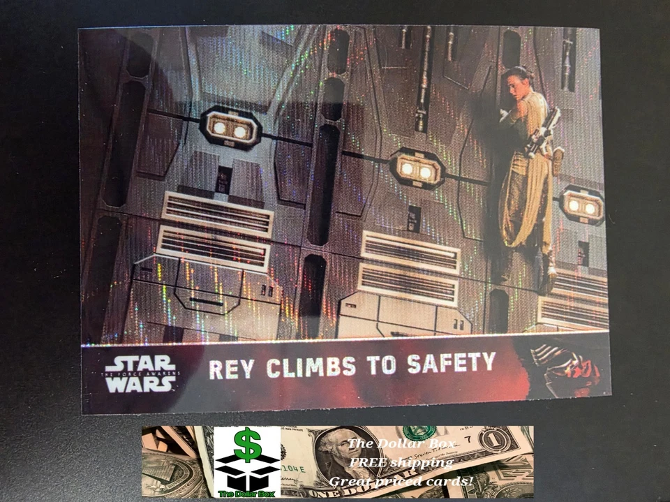 2016 Topps Chrome Force Awakens Prism REFRACTOR #87 REY Climbs To Safety - Image 1 of 2