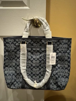 Coach Men Hudson Double Handle Tote Signature Chambray Denim Blue New With Tags - Image 1 of 4