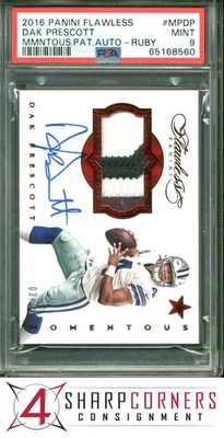 2016 FLAWLESS MOMENTOUS PATCH AUTOGRAPHS RUBY DAK PRESCOTT RC #/15 POP 1 PSA 9 - Image 1 of 4