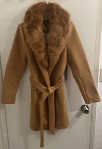 Haute Monde Coat Faux Fur Collar Brown Size Medium **NEW WITH TAG** Ross - Picture 1 of 10