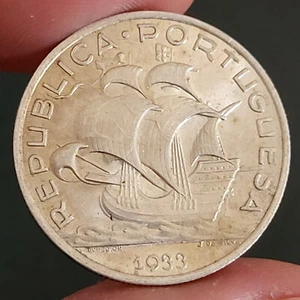 MONEDA DE PLATA PORTUGAL 1933 5$00 5 ESCUDOS / Rara en este grado - Imagen 1 de 4