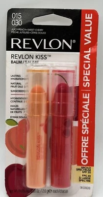 Revlon Kiss Balm Lasting Hydration #015 Juicy Peach & #030 Sweet Cherry - NEW - Image 1 of 4