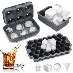 CHORHA Ice Cube Trays (Set of 3) Silicone Sphere Whiskey Ice Ball Maker Hive - Picture 1 of 7