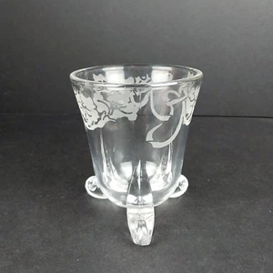 Vintage Floral Etched Design Clear Glass Candy Dish Bowl Vase 3 Footed 4.25" - Picture 1 of 7
